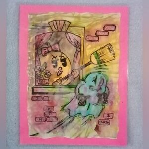 🎨Mrs. Pacman Ghost Watercolor Painting Art🖼